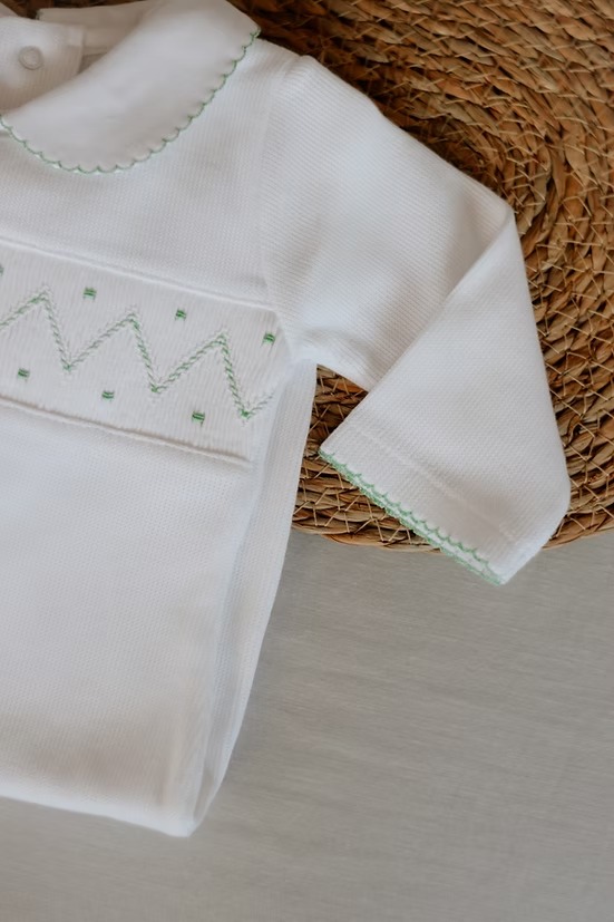 Enterizo PIMA punto smock Verde 3/6 Mon Petit