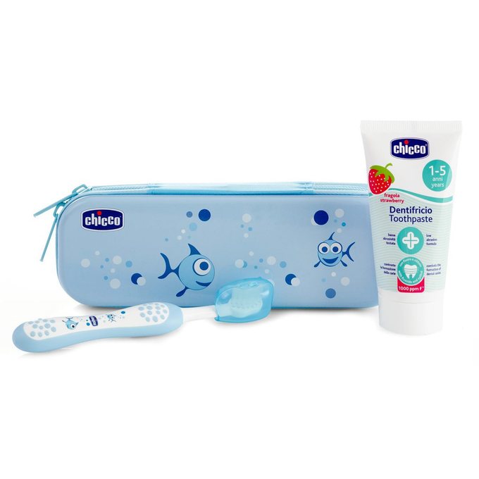 Set cepillo + pasta de dientes 6-36m celeste Chicco