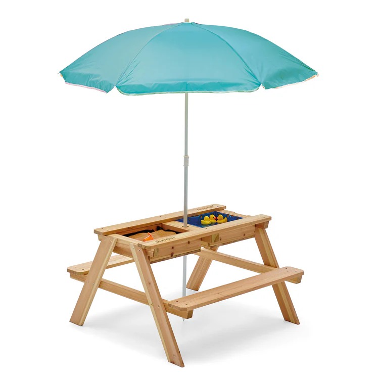 Surfside Wooden Sand &amp; Water Picnic Table w/parasol - Plum