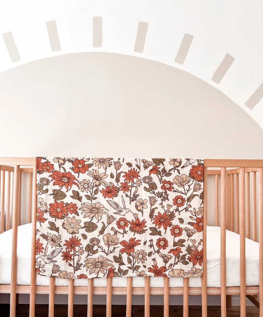 Rebozo muselina flores marrones y verdes Nansu