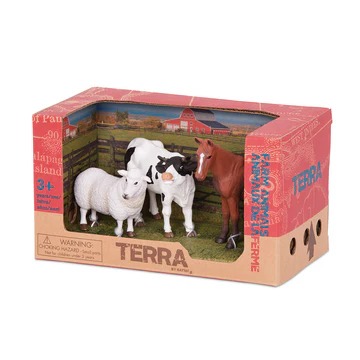 Animalitos de la granja caballo, toro y oveja Terra