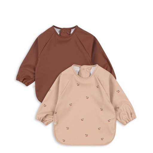 [KS2474-CH] 2 Pack Dinner Bib With Sleeves Cherry Konges Slojd
