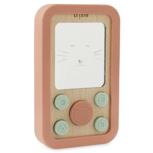 [36-245] Wooden Silicone Baby Phone - Mrs, Cat Trixie