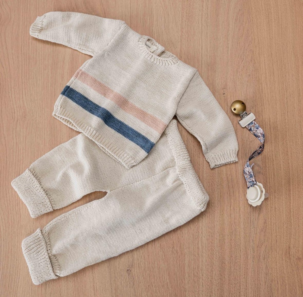 Set buzo y pelele tejido rayas azul y rosa RN Peekaboo