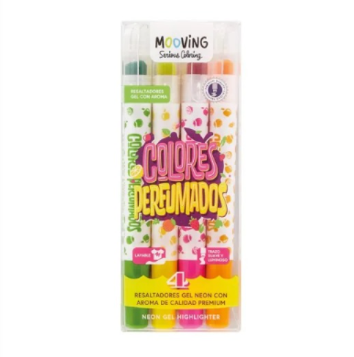 Marcadores Fluo Gel Perfumados x 4 Mooving