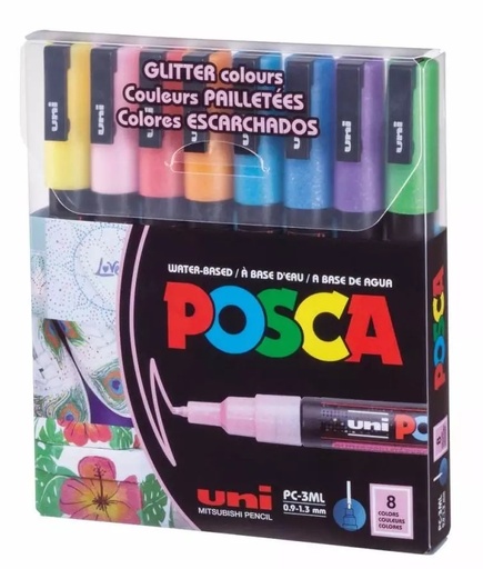 [4902778292051] Marcadores 1.3mm x 8 Colores Gliter Posca