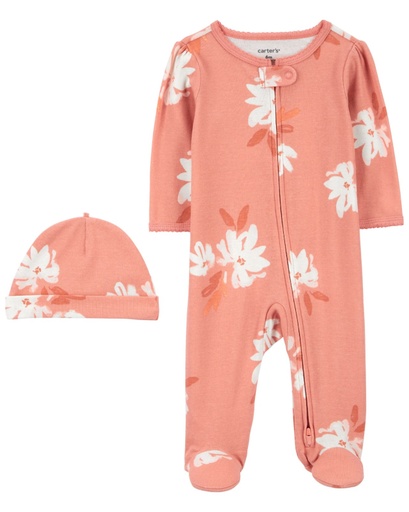 [195861910367] Pijama 1Pc C/Pie Y Gorro Floral Algodón 3M Carters