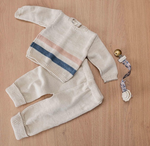 [PK67] Set buzo y pelele tejido rayas azul y rosar RN Peekaboo